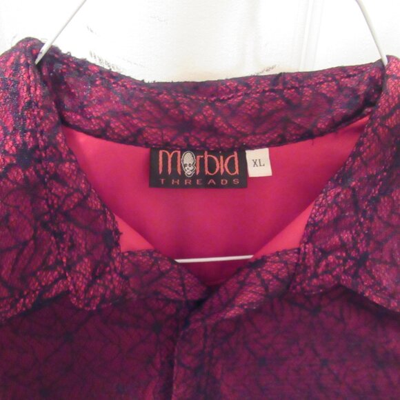 Morbid Threads Vintage Black Spiderweb Cobweb Lace Red Shirt Button Up Goth Men - Picture 4 of 14